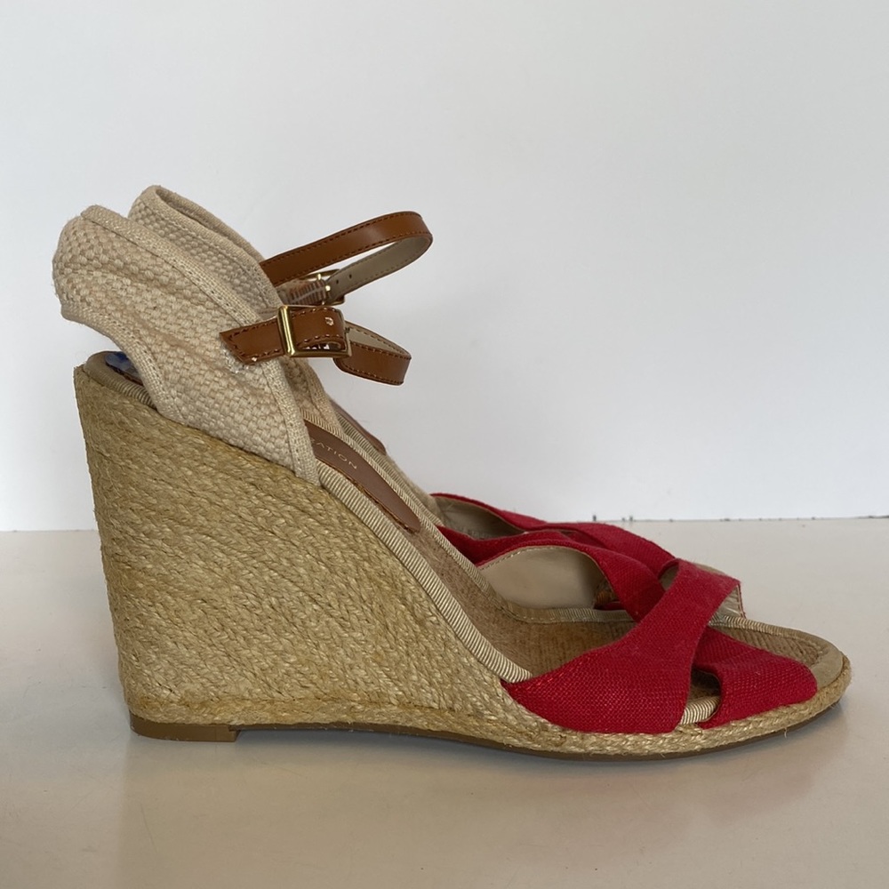 BCBGeneration Red Vanessa Ankle Strap Espadrille Wedges (Size 7.5)